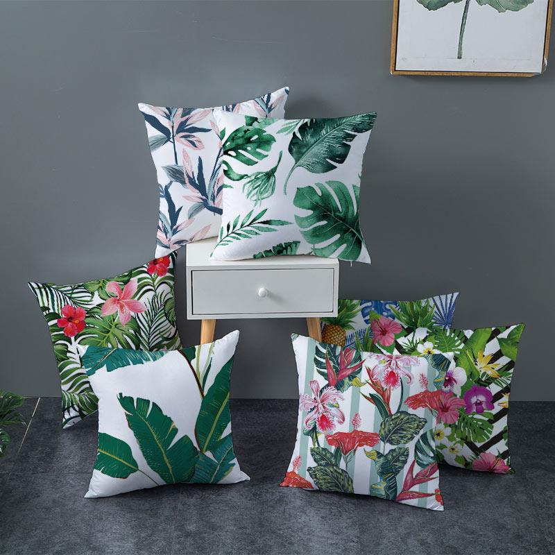 Summer Tropical Plants Decorative Pillowcase Green Leaves Throw Pillow Case Polyester Printing Pillow Cover 45X45Cm