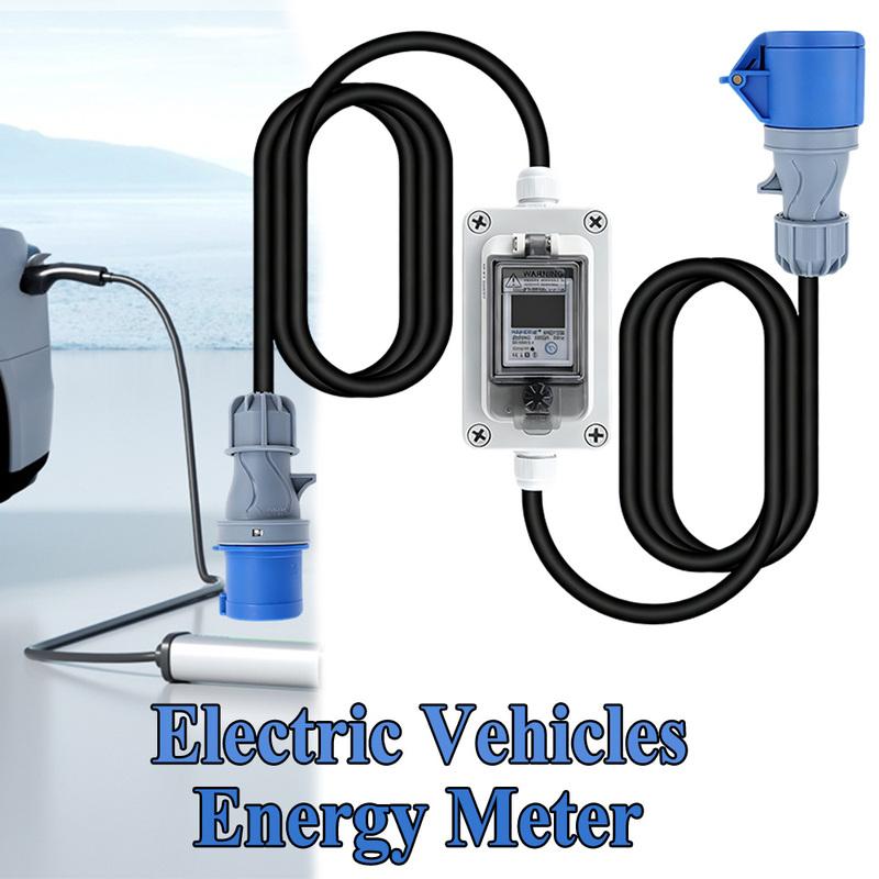 EU Mobile Digital Meter 220V 16A CEE Plug Socket with LED & Reset for Electric Vehicles yachts new energy vehicles.