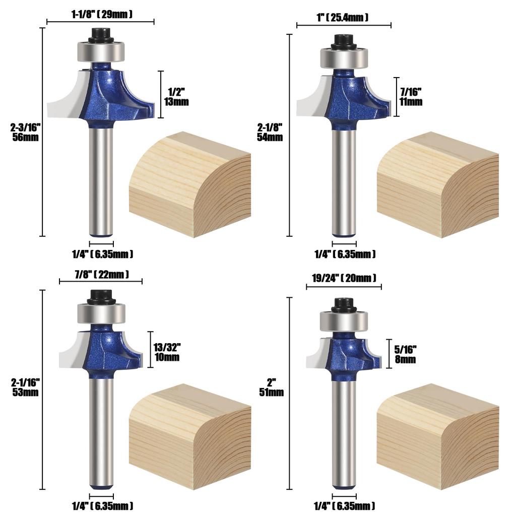 Vearter Round Face Trimmer Chamfer Carbide Arc Face Router Chamfer Radius Cutting DIY Woodworking Electric Trimmer Router Bit for Woodworking Bit,