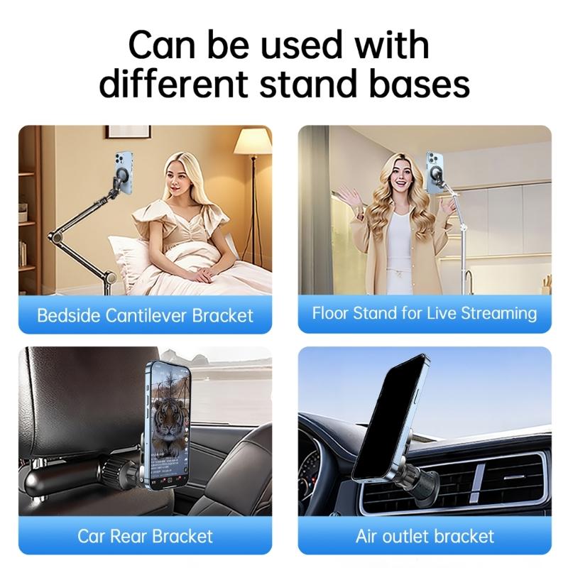 Aluminum Alloy 17mm Ball Head Magnetic Phone Mount With 360 Rotation For Car Vent Dashboard Stand