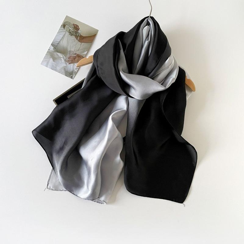 Gradient Solid Color Scarf Versatile Satin Scarf Extended Headscarf Temperament Summer Long Ladies Shawl