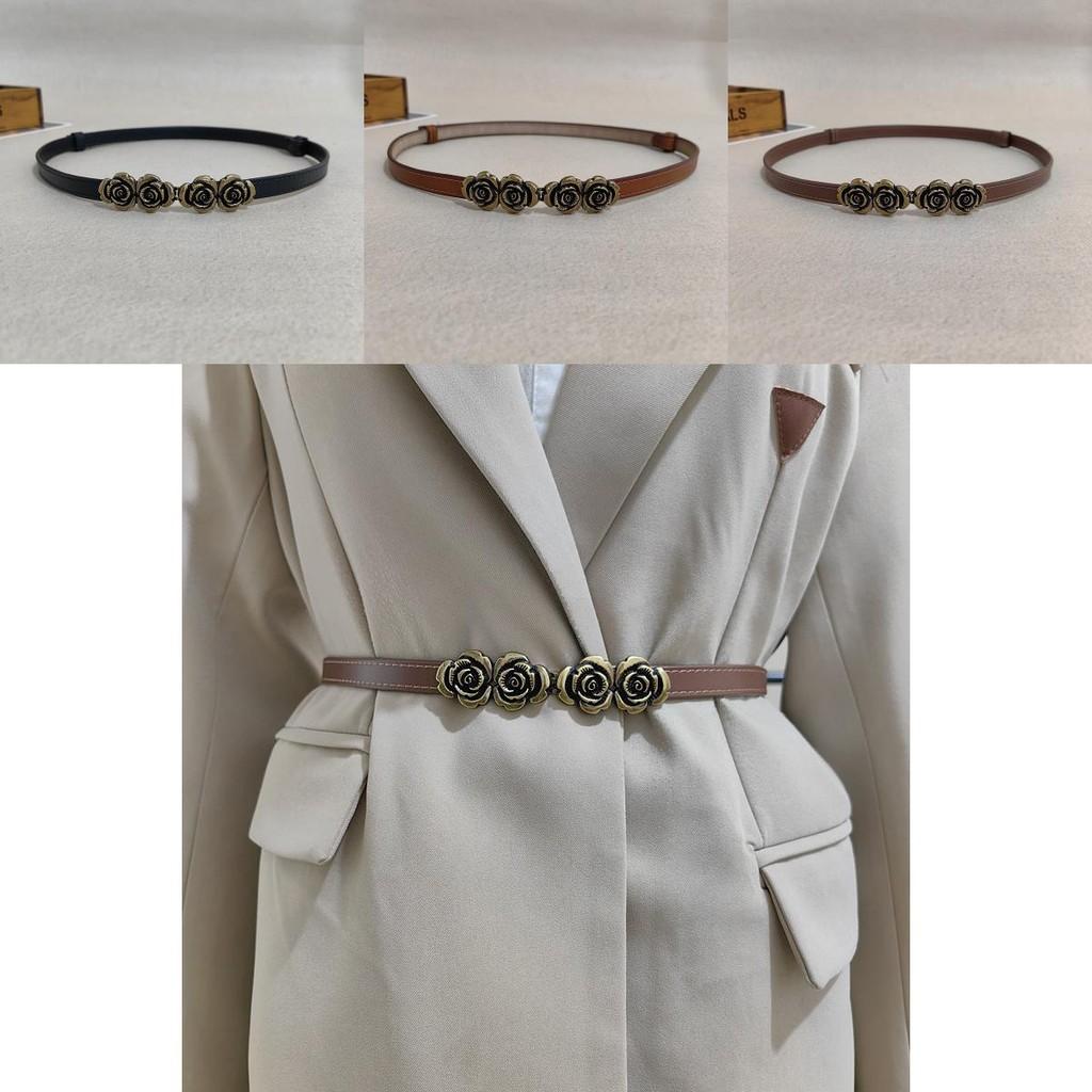 Elegant Leather Waist Belt For Dresses With Handcrafted Lacquered Surface And Floral Details For Office Look