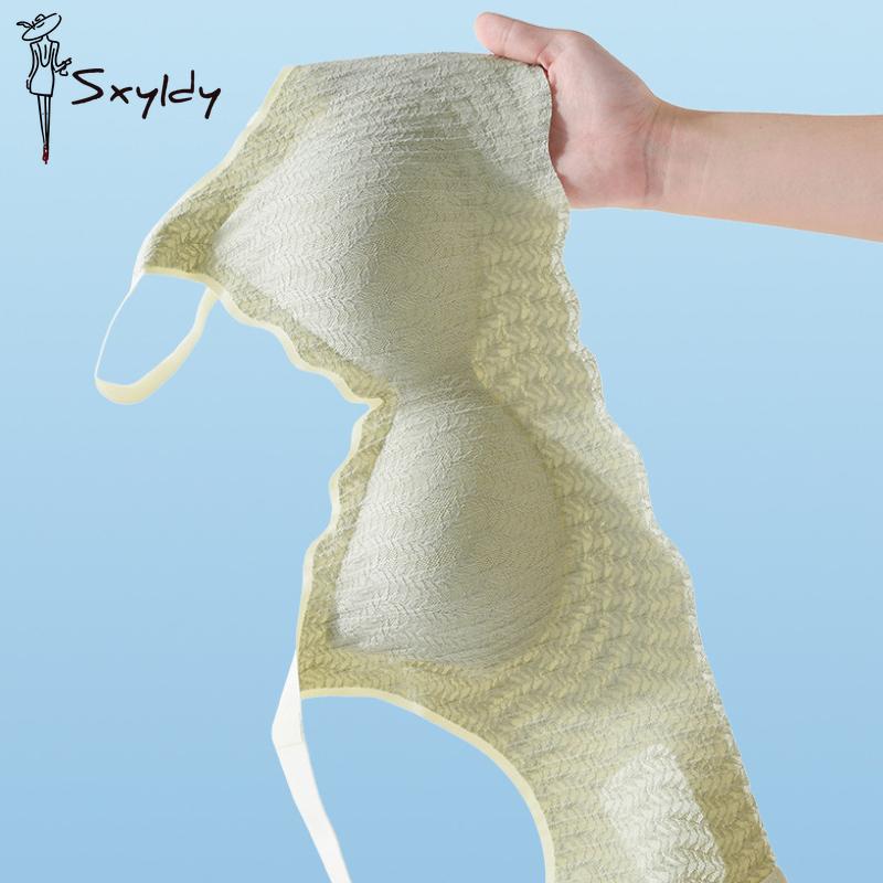 New V-neck Gathered Bubble Cotton Lace Underwear Without Steel Ring Anti-sagging Sports Breathable Comfortable Bra