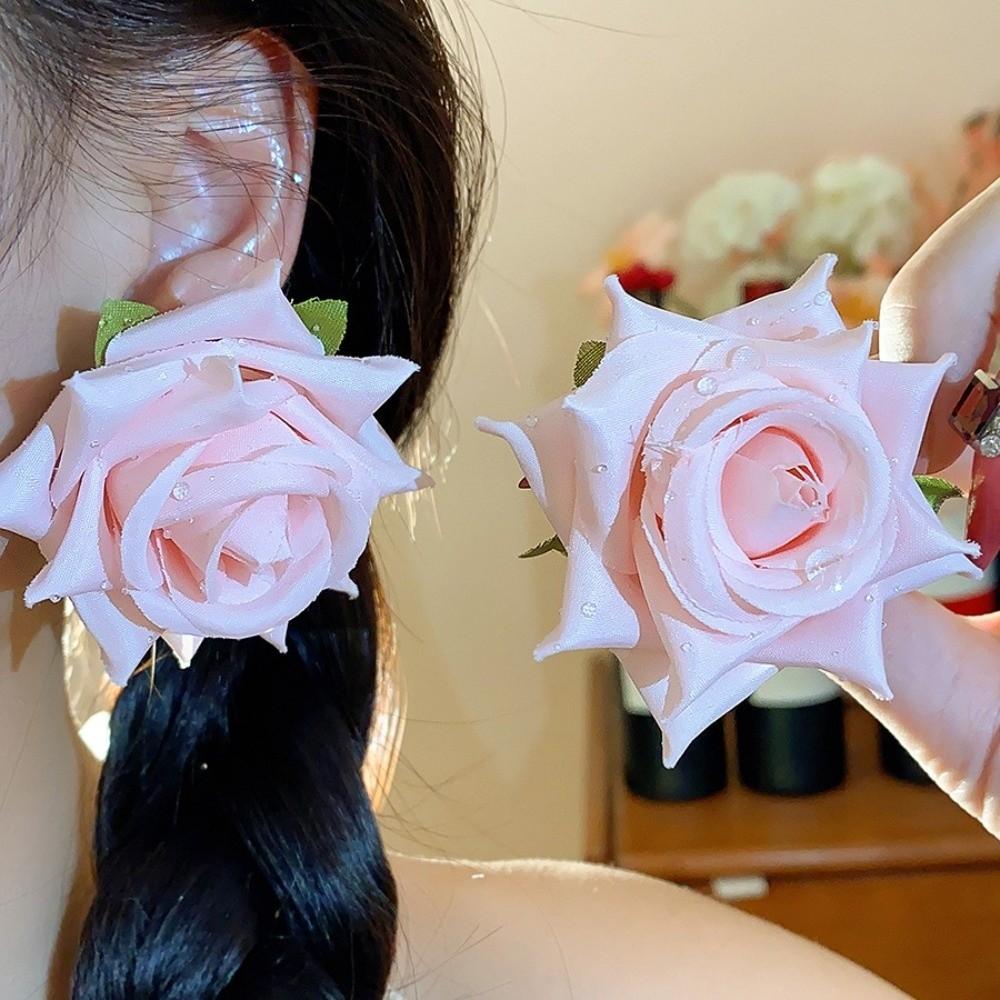 Solid Color Rose Flower Earrings French Style Drop Earrings Fresh Floral Stud Earrings  Beach