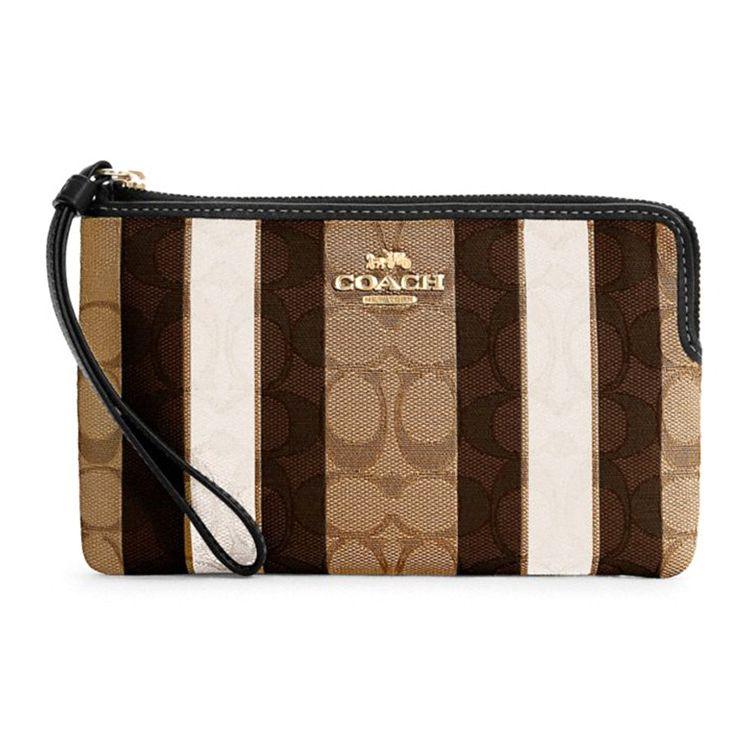 

Coach Corner Zip Logo Striped Fabric Phone Bag Mahjong Clutch Large Women bags Khaki Black C4566-IMLOV Basic Set (Bag+Dust Bag)