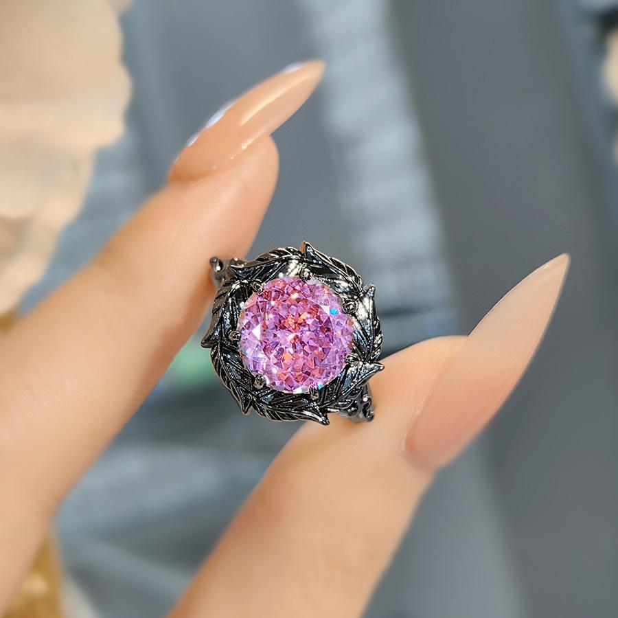 Mode Leichter Luxus Dornen Trockene Rose Anhänger Halskette Lila Hochkohlenstoff-Diamant Ohrstecker Morganit Ring Farbe Schatzset