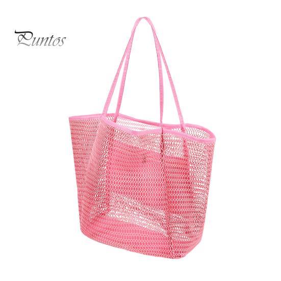 Сетчатая пляжная сумка, портативная, большая вместительная сумка через плечо, складная сумка для летнего отпуска, сумка для путешествий по пляжу и улице розовый