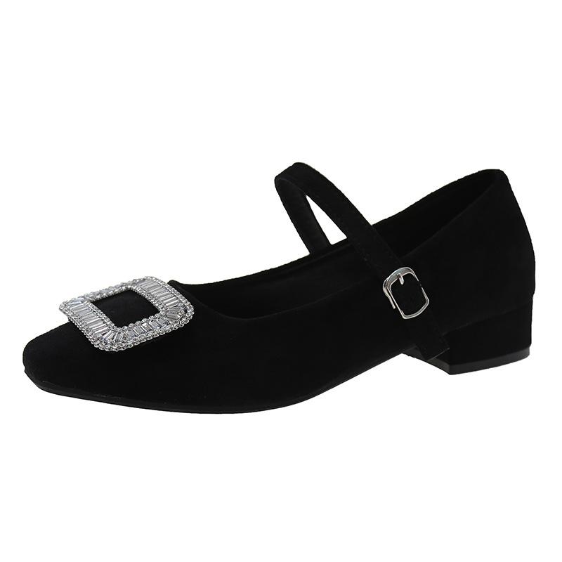 

Стразові одинарні туфлі жіночі замшеві чорні Мері Джейн для роботи весняні вечірні на низькому каблуці 2025 нішеві преміум 40