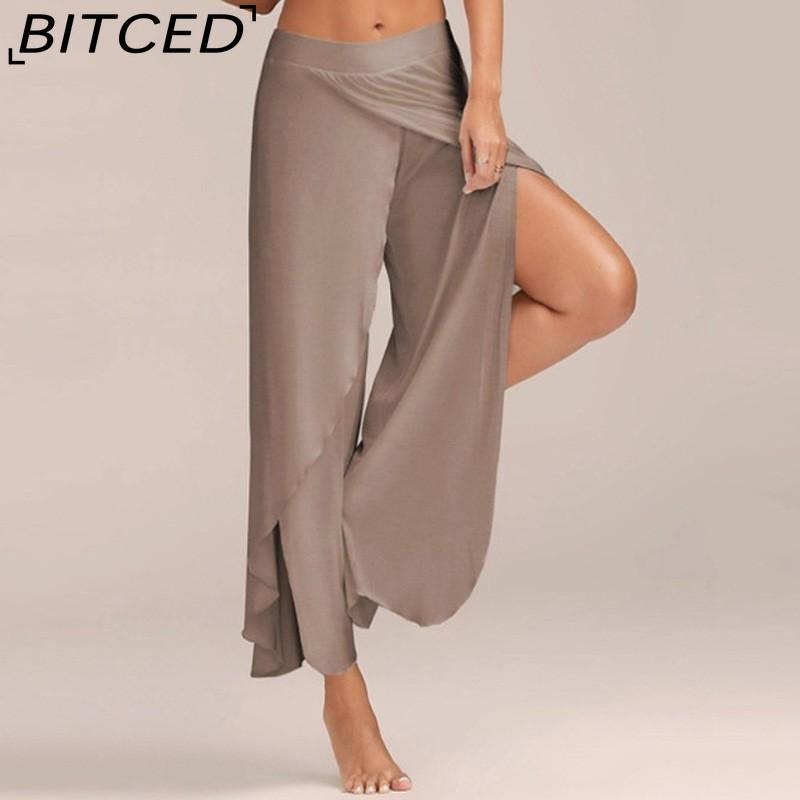 BITCED 10 Farben Damen Palazzo Boho Weitbein Hosen Chiffon Rock Ausgestellt Yoga Hosen Übergröße