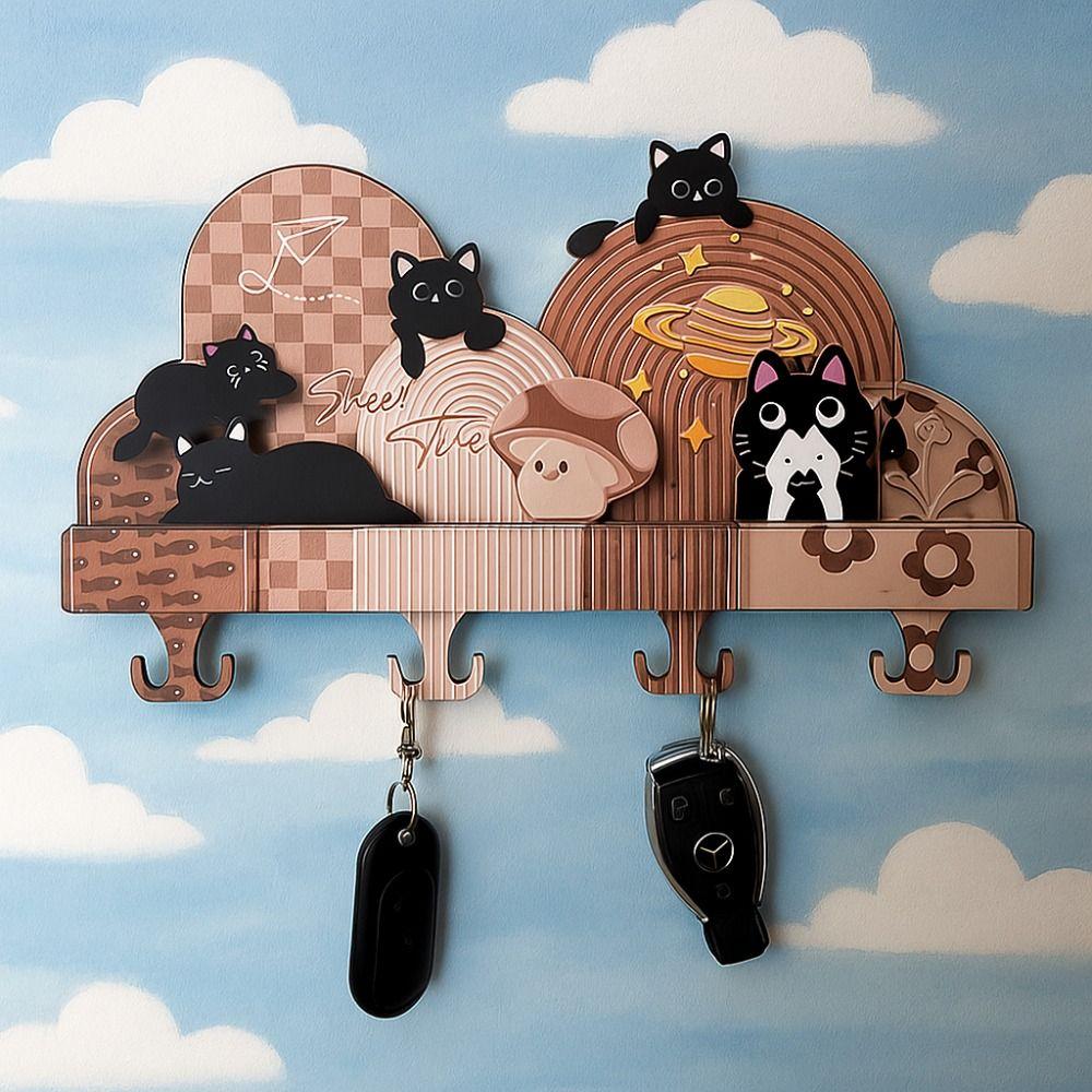 Originality Wall Mounted Key Holder Cat Entrance Storage Rack Cute Entryway Hooks  Office