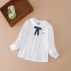 Kids Spring Autumn Long Sleeve Shirt For Children Girls Clothes Baby Tops Tees Cotton Solid Color Exquisite Tie Blouses