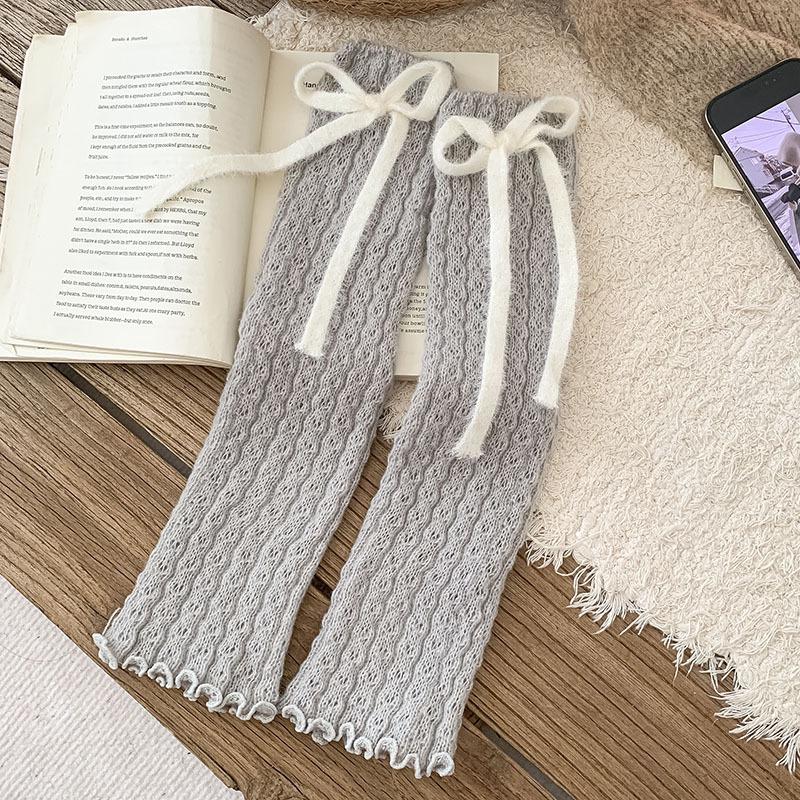 

Cute Bow Leg Warmers for Schoolgirl Lace Trim Knitting Boot Cuffs Kawaii Layered Socks for Autumn Winter Fashion Boot Toppers One Size сірий колір