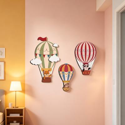 3 Adet Sıcak Hava Balonu Duvar Dekoru Boho Ahşap Bebek Odası Duvar Sanatı Karikatür Hayvanlar Çocuk Odası Sıcak Hava Balonu Duvar Heykeli Bebek Partisi Dekorasyonu