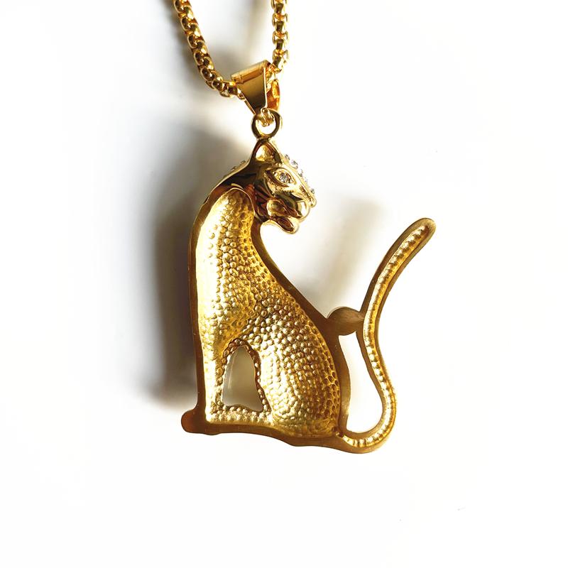 New Hip Hop Iced Out Bling Tiger Stainess Steel with Rhinestone Leopard Gold Color Pendants & Necklaces for Men Women Jewelry