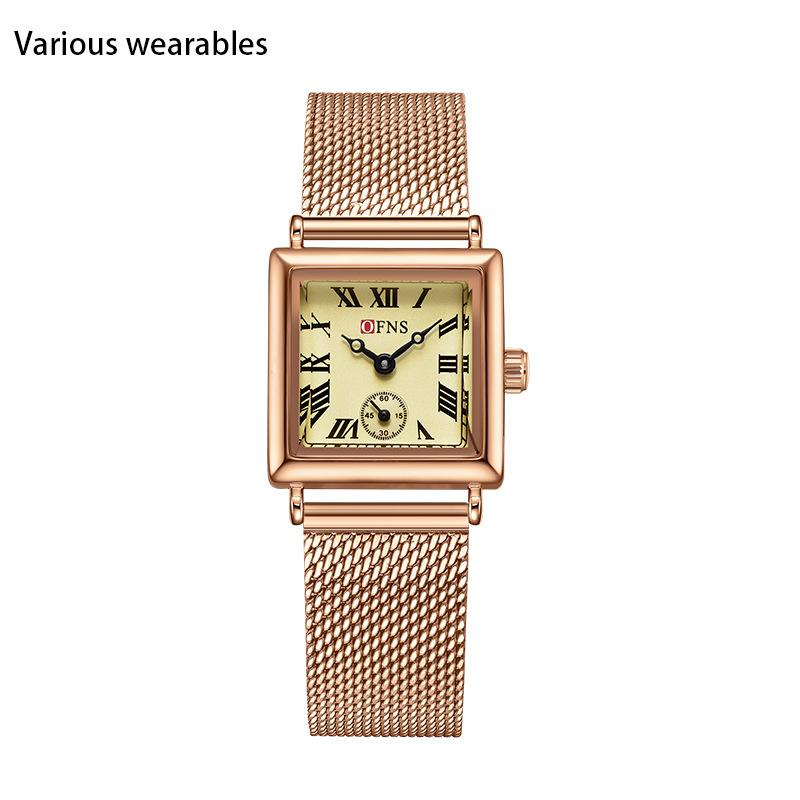 Quarzuhr Zweieinhalbzeigeranzeige Einfache Nischenuhr Quadratische römische Skala Quarz Damenuhr