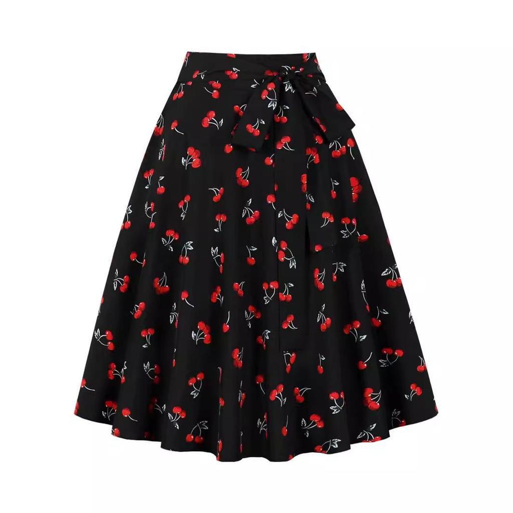 2024 Spring Collection Waist-Tie Print Midi Skirt