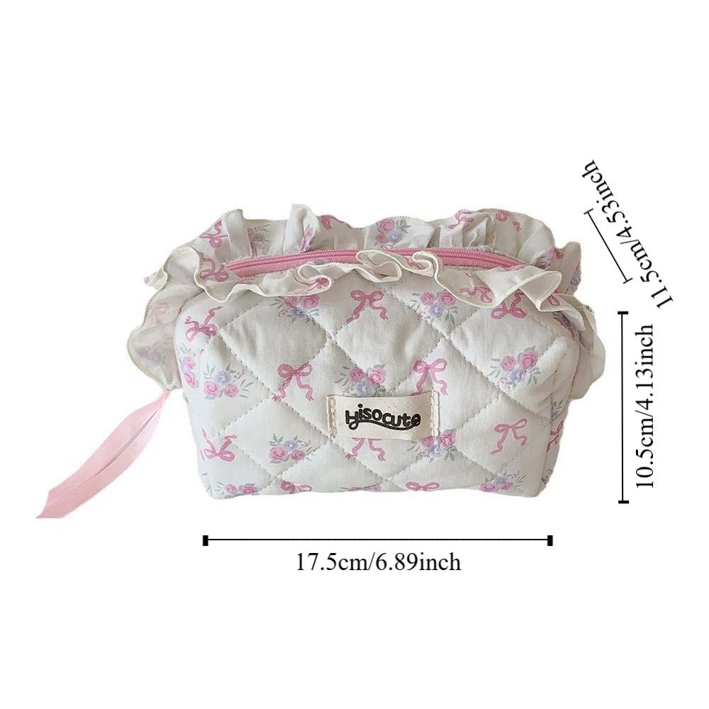 Bowknot Bow Cosmetic Bag Desktop Storage Wrinkled Edge Korean Style Pencil Case Wash Pouch Ins Style Bow Pencil Pouch