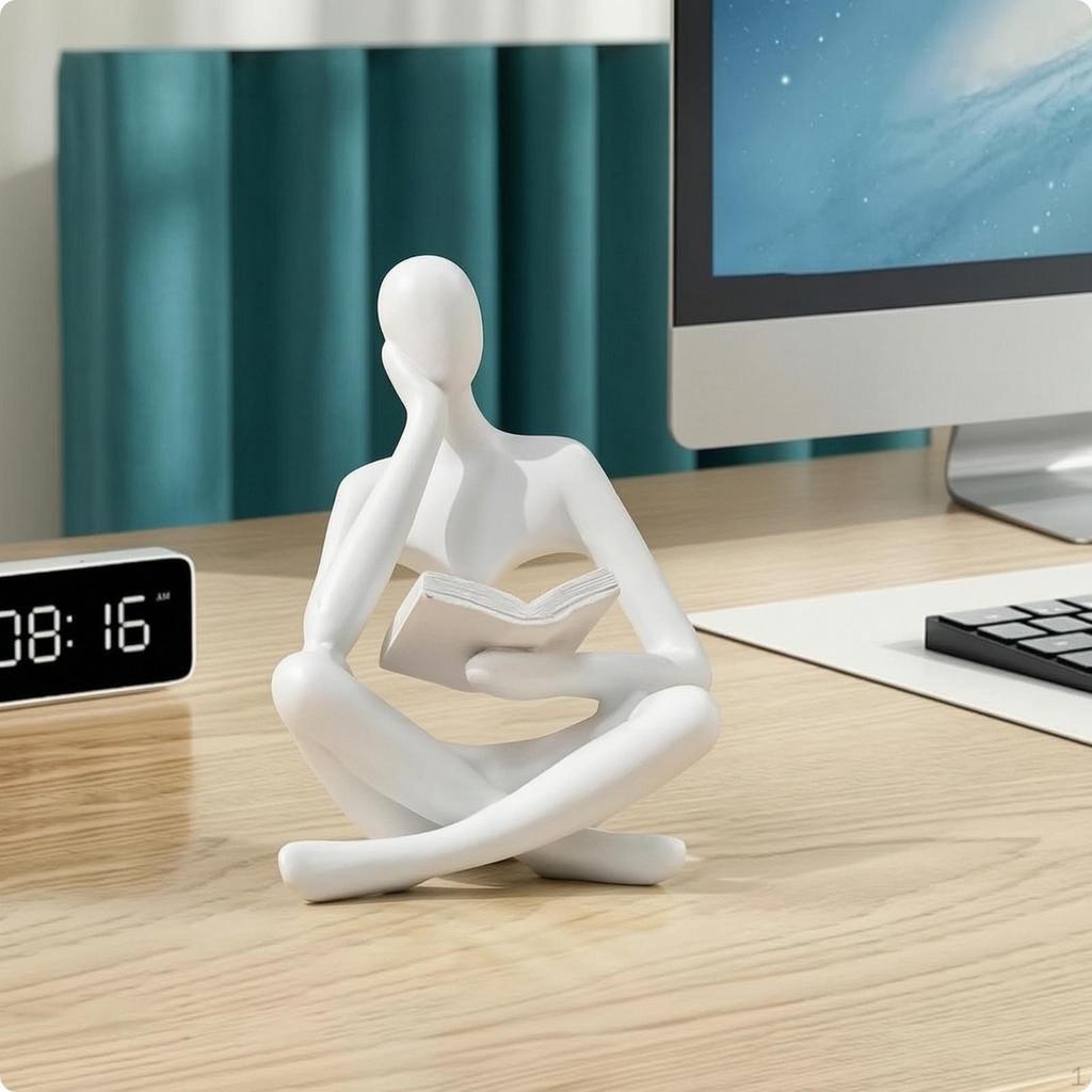 Thinker Statue Resin Figurine Smooth Abstract Sculpture for Book Lovers,