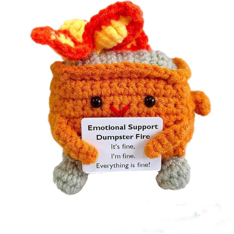 Mini Crochet Doll Card Fire Extinguisher Trash Can Funny Positive Energy Handmade Creative Gift
