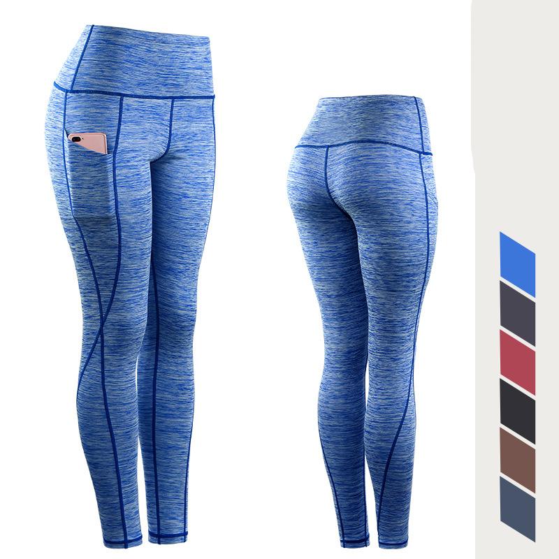 

Леггинсы для йоги Женские леггинсы с высокой талией Однотонные быстросохнущие колготки Брюки для тренировок в спортзале M синий