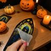 Vintage Church Window Light Halloween Candle Holder, Gothic Stained Glass Style Solid Wood Base Stand Retro Spooky Candlestick, Tabletop Atmosphere