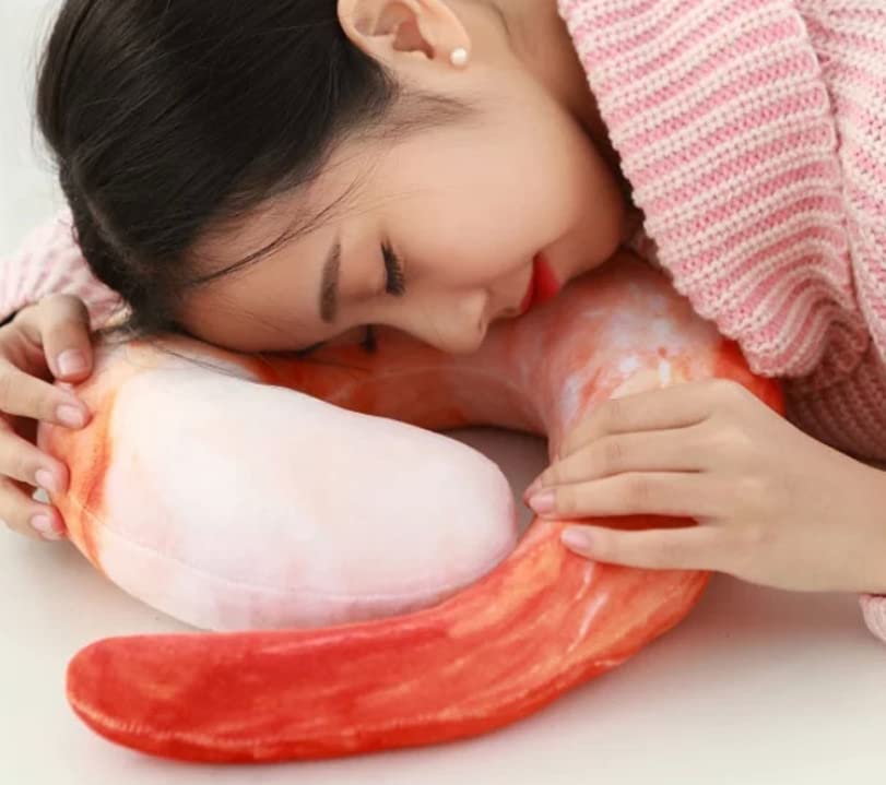 Sweet shrimp cushion, neck pillow, huggable pillow, fun pillow, travel, nap, food, plush toy, fun item, event, party, gift