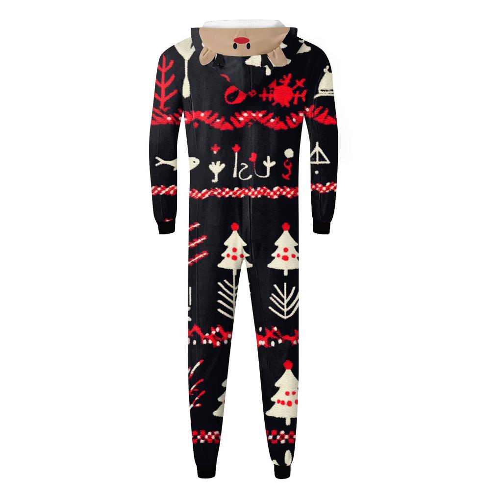 Christmas Print Family Matching Hooded Long Sleeved Zippered Jumpsuit Set