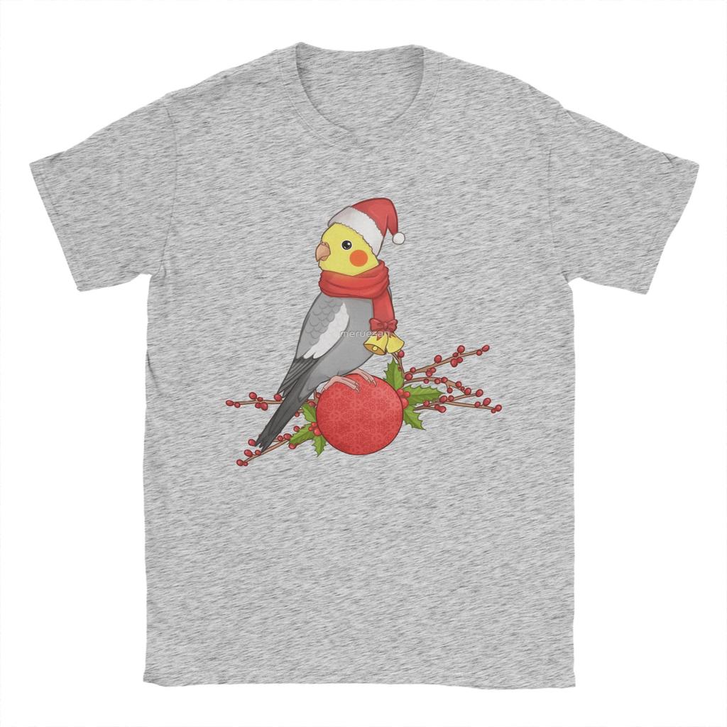 Christmas Cockatiel T-Shirt for Men  Humor Cotton Tees Crewneck Short Sleeve T Shirt Birthday Present Clothing