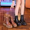 8 Early Autumn Martin Boots Women's New Platform Shoes Brown Small Retro Inner Heightening Short Boots