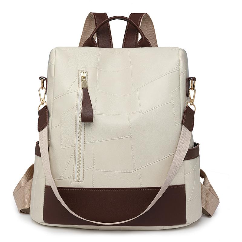 

Женский лоскутный рюкзак большой емкости ретро рюкзак ПУ сумка через плечо бежевый