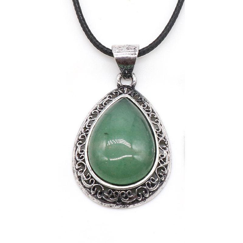 Oval Gemstone Necklace for Women Oval Pendant Semi-precious Stones Jewelry Gift for Wife Necklaces for Mom Drop Alloy Pendant