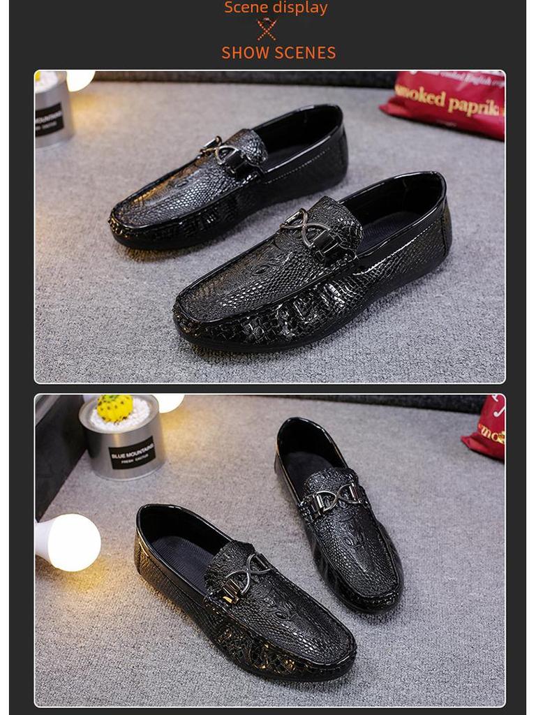 Men's Crocodile Pattern Moccasins - Trendy Korean Casual & British Driving Shoes