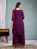 Women Wine Embroidered Kurta Palazzo Set with Dupatta Ethnic Party Wear Indian Suit
