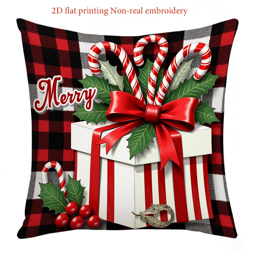Christmas Pillows 2D Flat Printing Non Real Embroidery Polyester Pillowcase, Sofa Decorative Cushion Cov Headboard Pillow
