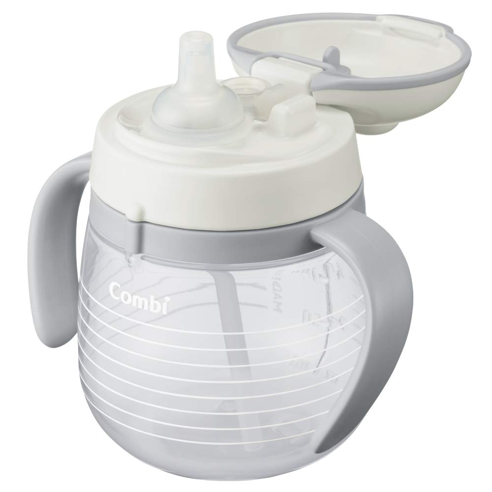 Combi Rakumug First 240ml Straw, Border, White,