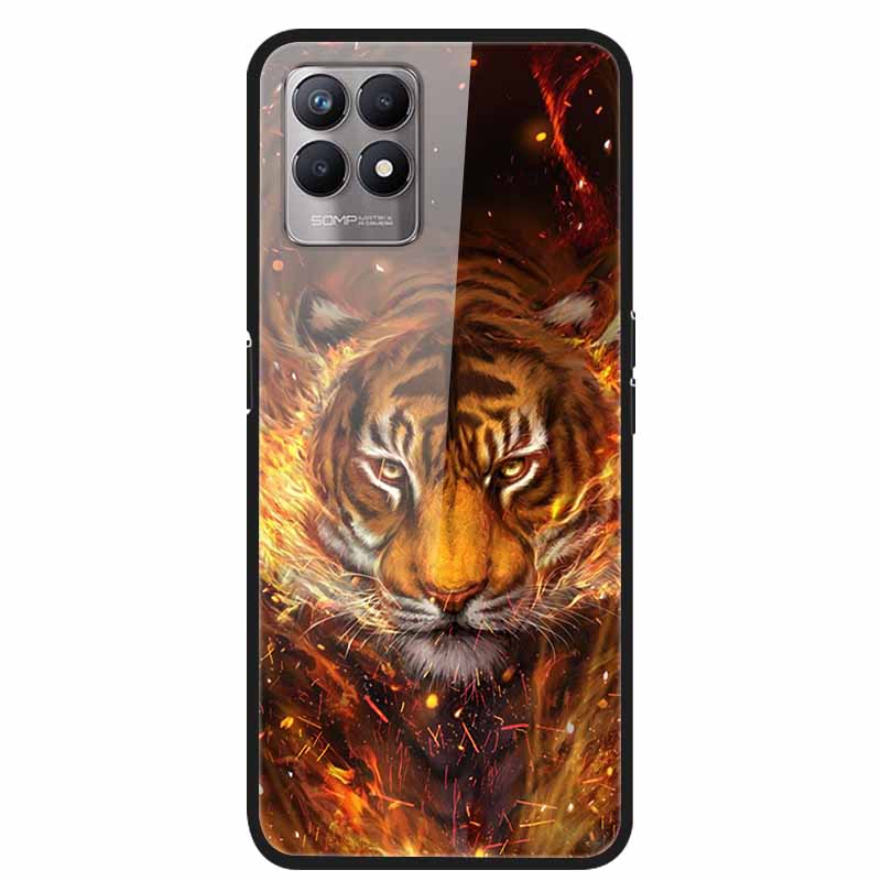 For Realme 8i Case Tempered Glass Hard Clear Phone Case For OPPO Realme 8i RMX3151 Realme 7 Pro Animals Wolf Shockproof Coque