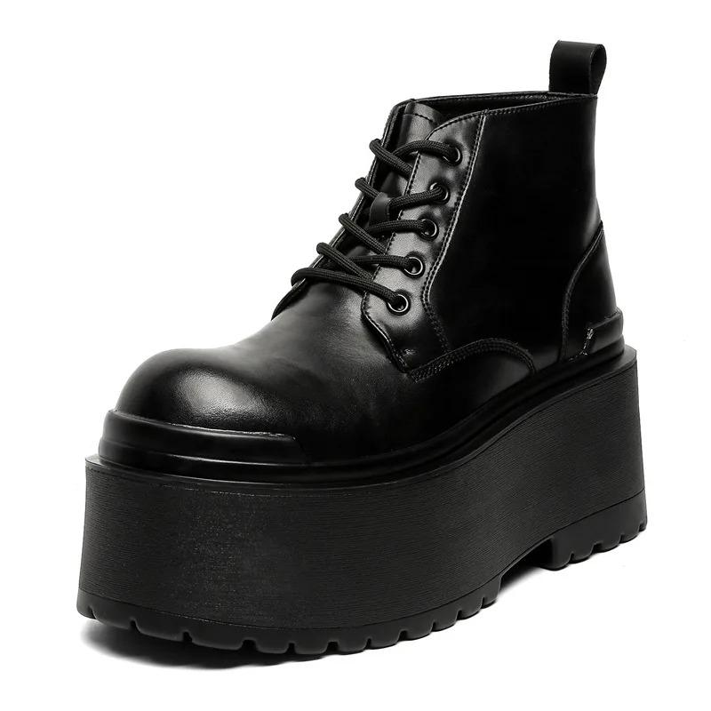 Herren Absatzschuhe Plateau Stiefel Qualität Freizeit Lederstiefel Punk Gothic Stil Klobige Stiefel Schnürung Herren Stiefeletten Botas