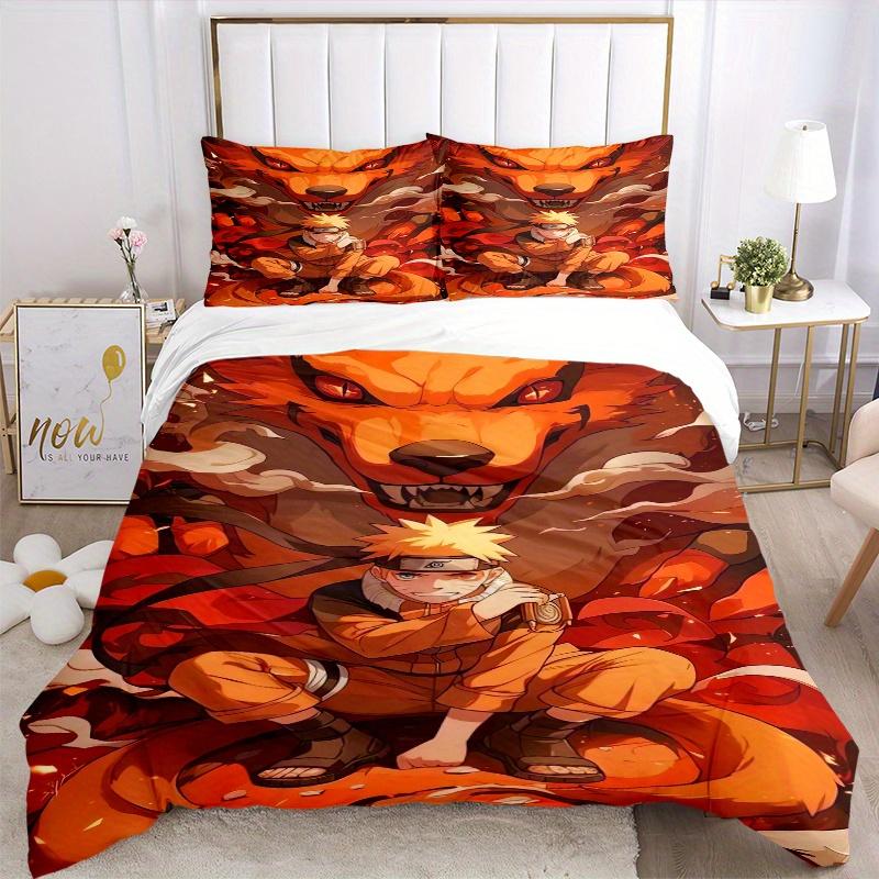 3pcs Naruto Nine Tailed Fox Bedding Set, Including 1 Quilt Cover and 2 Pillow Shams, Without Filling, Soft and Comfortable Home Bedroom Fabr