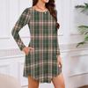 Women's Long-sleeved T-shirt Dress With Round Neck, Knee-length, Loose Fit, Casual And Pockets