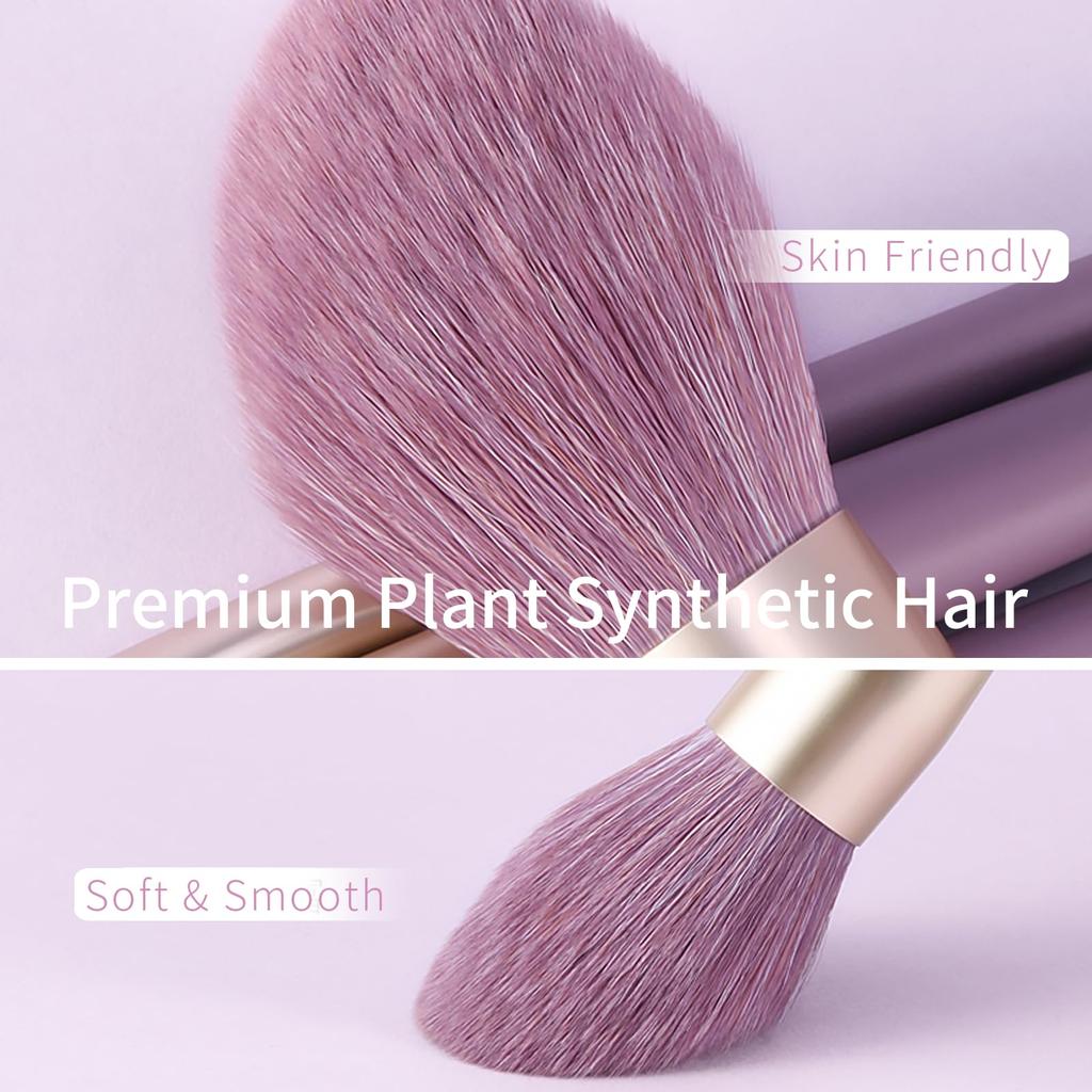 ENZO KEN Purple Makeup Brush Set with Gold Travel Colorful Vegan Eyeshadow Brush Face Contour and Blush Brush Beauty Set with Pro Cosmetic Blend
