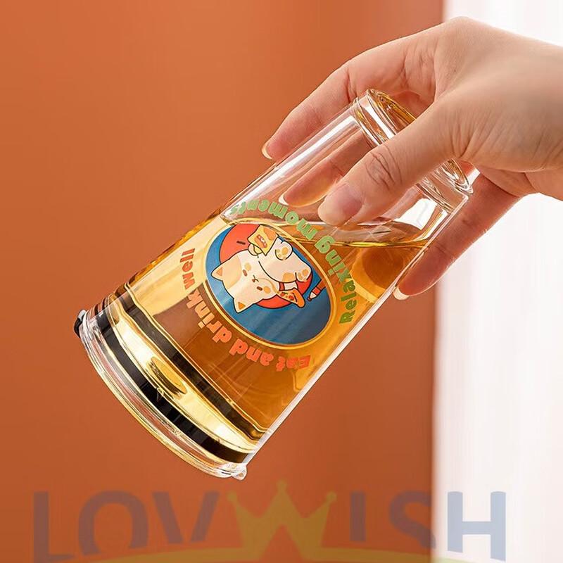 LoveWish Cartoon Glas Milchkännchen mit Strohhalm 440ml