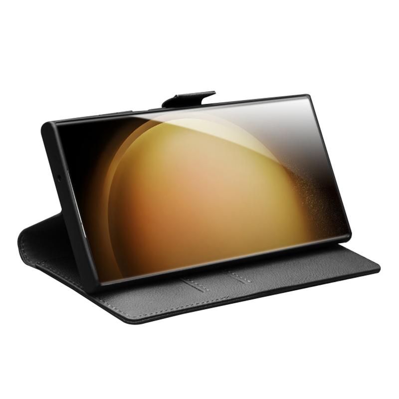 

QIALINO For Samsung Galaxy S22 5G Case Genuine Cow Leather Phone Cover Black