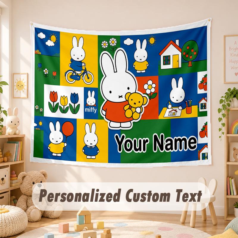 Custom Name Text Tapestry,Miffy Boho Wall Hanging, Decorative Backdrop Tapestry For Room