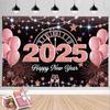 2025 Happy New Year Pink Theme Party Background Clock Balloons Family Party Banner Home Decoration Photography Background New In