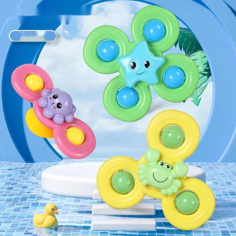 3 Stück Saugnapf Kreisel Badespielzeug für Kinder Sensorische Stressabbau Kreisel Lernspielzeug Baby Rotierende Rassel Fidget Geschenke