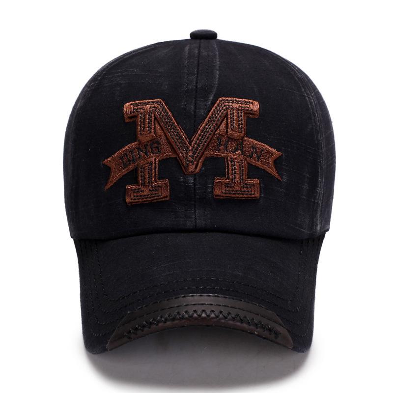 Zhen Yueqi Men's Distressed Embroidered Baseball Cap - Casual Outdoor Washed Sun Hat