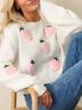 Elegant 3D Strawberry Pattern Women's Pullover Sweater - Long Sleeve Knitwear