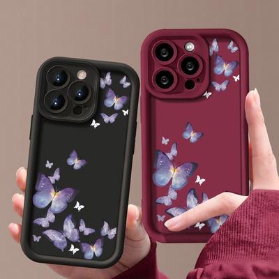Purple Butterfly Soft TPU Case For IPhone 16 Pro 15 14 13 12 Pro Max 15 Plus 11 Shockproof Bumper Patterned Silicone Phone Cover