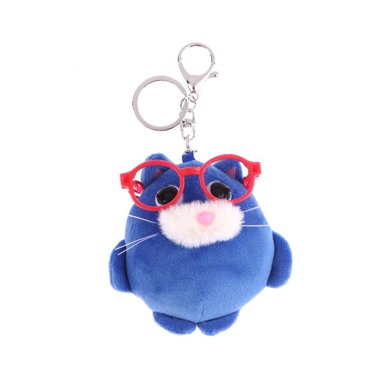 Cute Blue Kitten Plush Keychain Cartoon Stuffed Chubby Cat Doll Keyring Pendant Bag Charm Backpack Hanging Decoration Gifts