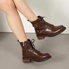 Women's Retro Thick-Sole Round-Toe Leather Knight Boots, Chunky Heel, Plus Velvet, Western Cowboy Style, Sizes 34-47